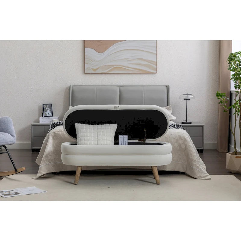Tufted Velvet Storage Bench with Wood Frame and Inner Compartment