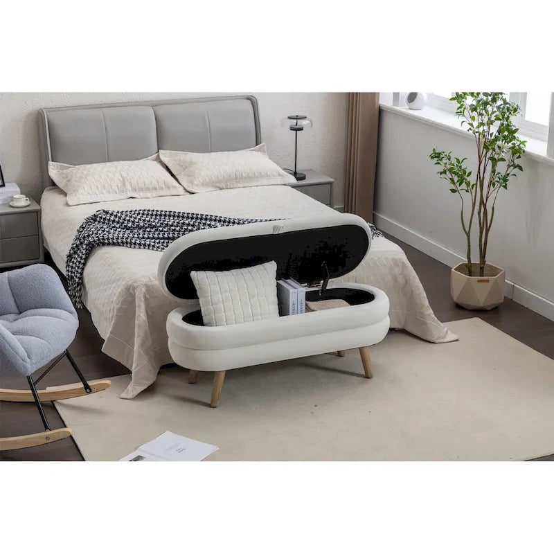 Tufted Velvet Storage Bench with Wood Frame and Inner Compartment