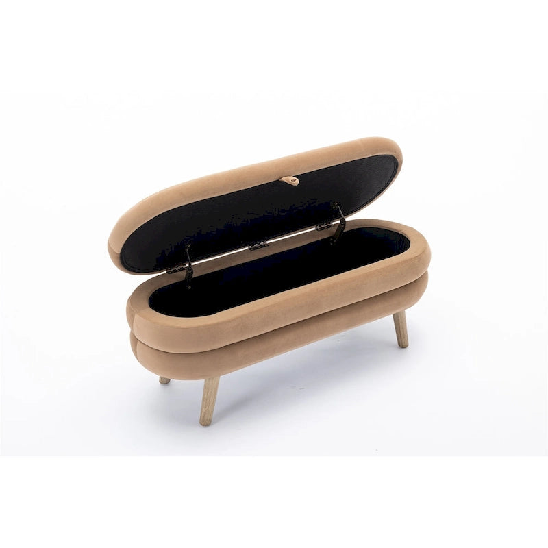 Tufted Velvet Storage Bench with Wood Frame and Inner Compartment