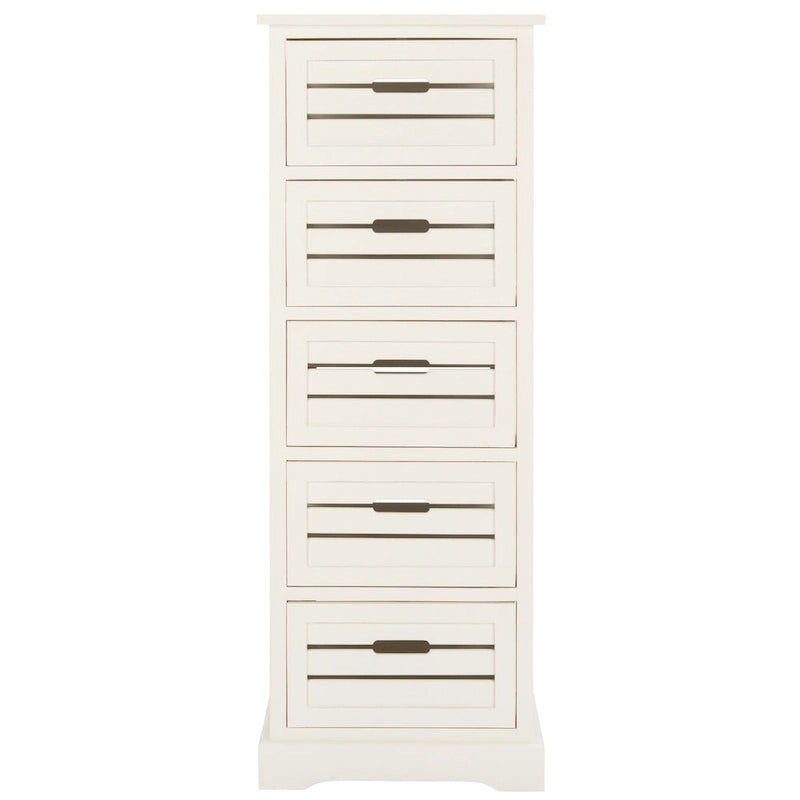 5-Drawer Coastal Pine Chest with Slatted Drawers in Distressed Cream