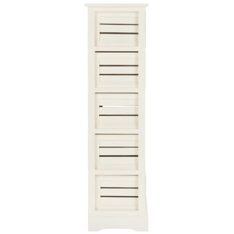5-Drawer Coastal Pine Chest with Slatted Drawers in Distressed Cream