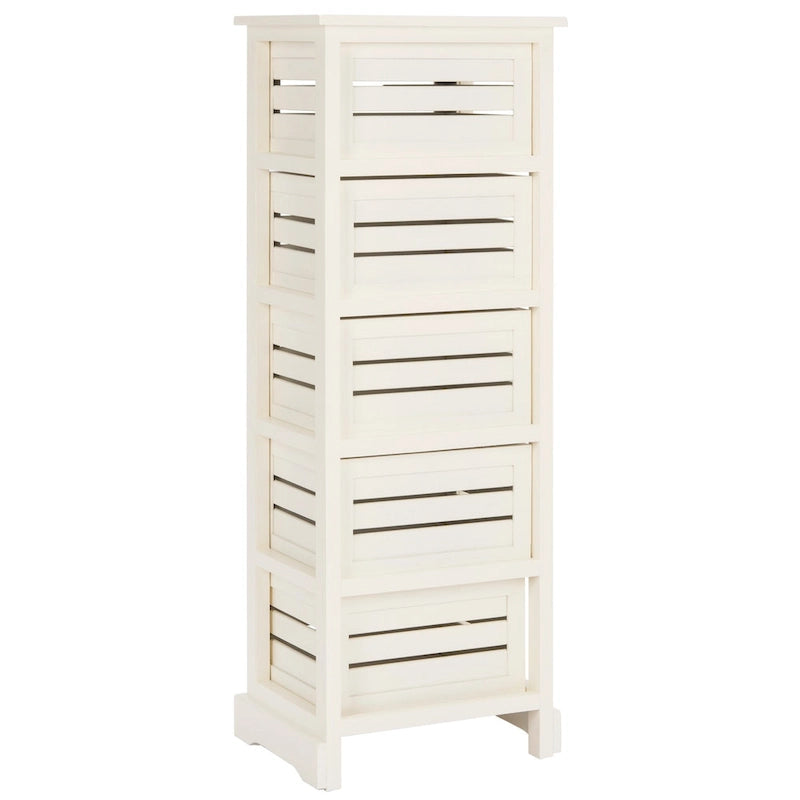 5-Drawer Coastal Pine Chest with Slatted Drawers in Distressed Cream