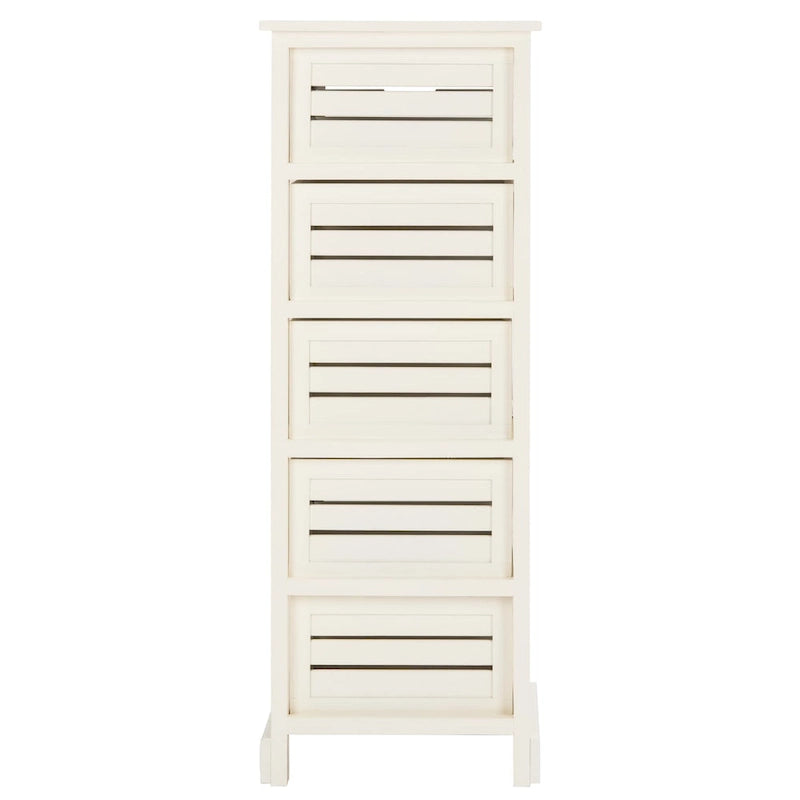 5-Drawer Coastal Pine Chest with Slatted Drawers in Distressed Cream