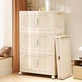 Foldable Multi-Tier Storage Cabinet on Wheels in Cream White