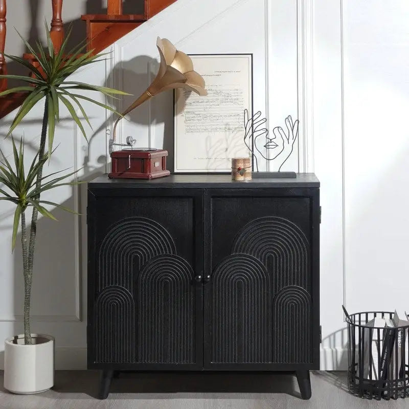 Modern Black Two-Door Wood Storage Cabinet for Living Room, Bedroom or Entryway