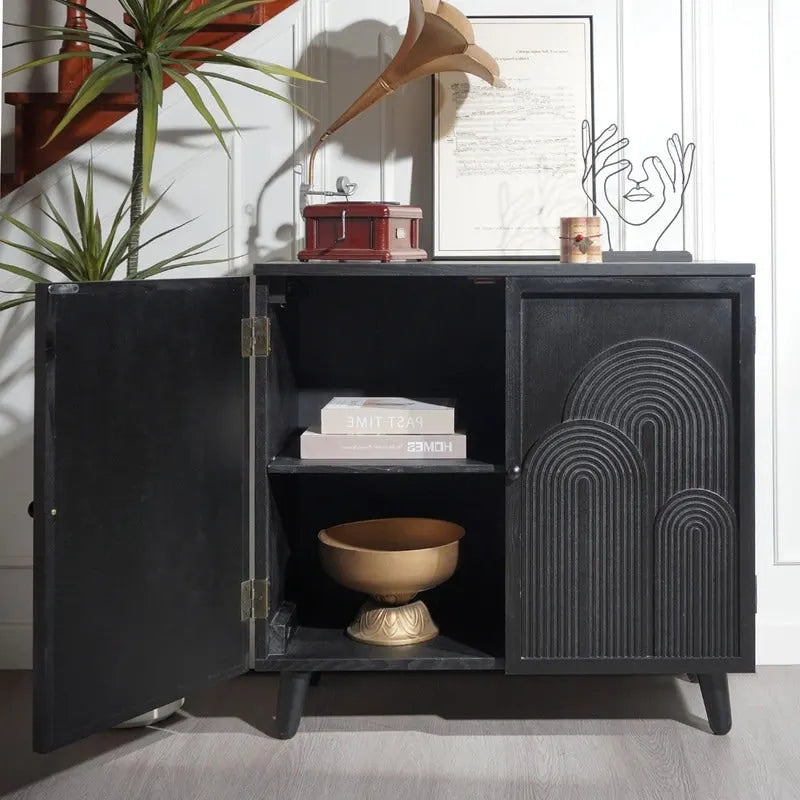 Modern Black Two-Door Wood Storage Cabinet for Living Room, Bedroom or Entryway