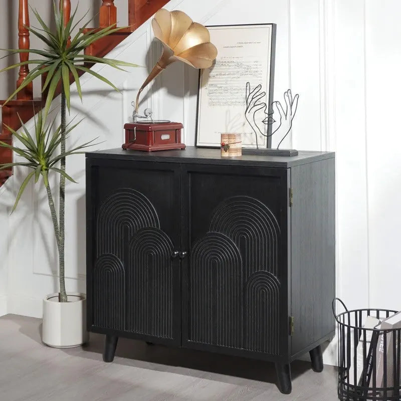Modern Black Two-Door Wood Storage Cabinet for Living Room, Bedroom or Entryway