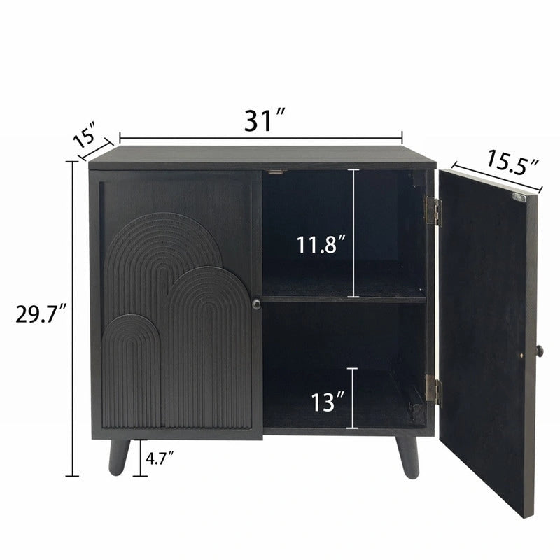 Modern Black Two-Door Wood Storage Cabinet for Living Room, Bedroom or Entryway