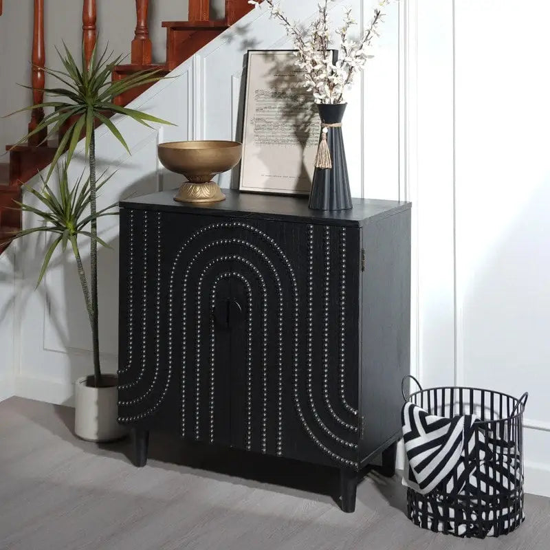 Modern Black Two-Door Wood Storage Cabinet for Living Room, Bedroom or Entryway