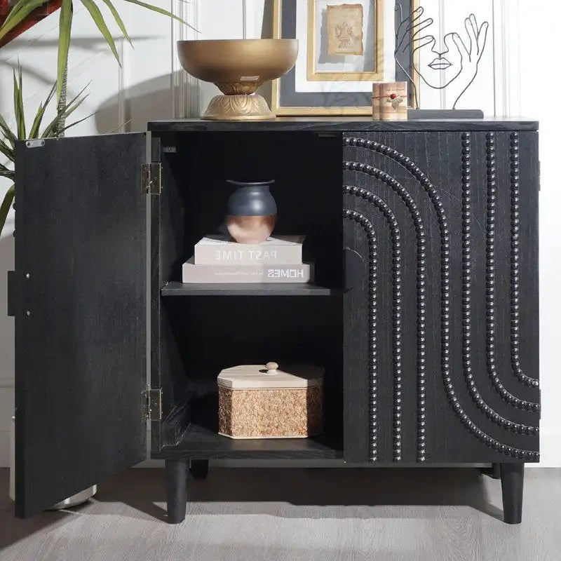 Modern Black Two-Door Wood Storage Cabinet for Living Room, Bedroom or Entryway