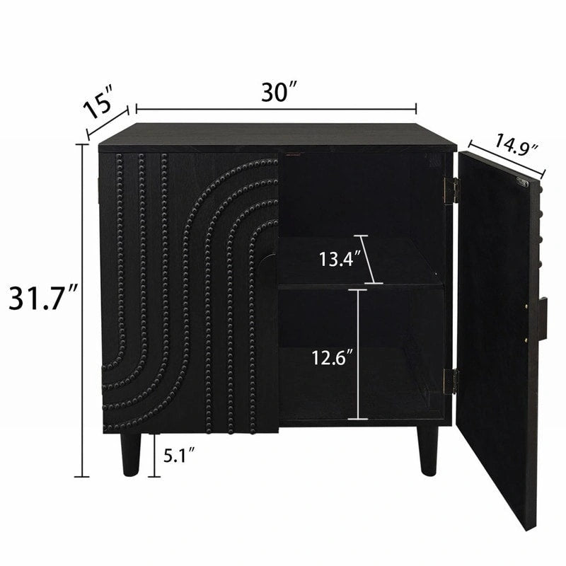 Modern Black Two-Door Wood Storage Cabinet for Living Room, Bedroom or Entryway