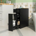 Narrow Bathroom Floor Cabinet with Flip-Top, Drawer and 3 Pull-Out Shelves in Black
