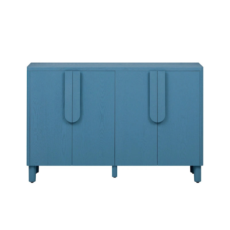 4-Door Wood Sideboard with Arc Handles, Adjustable Shelves and Pine Legs
