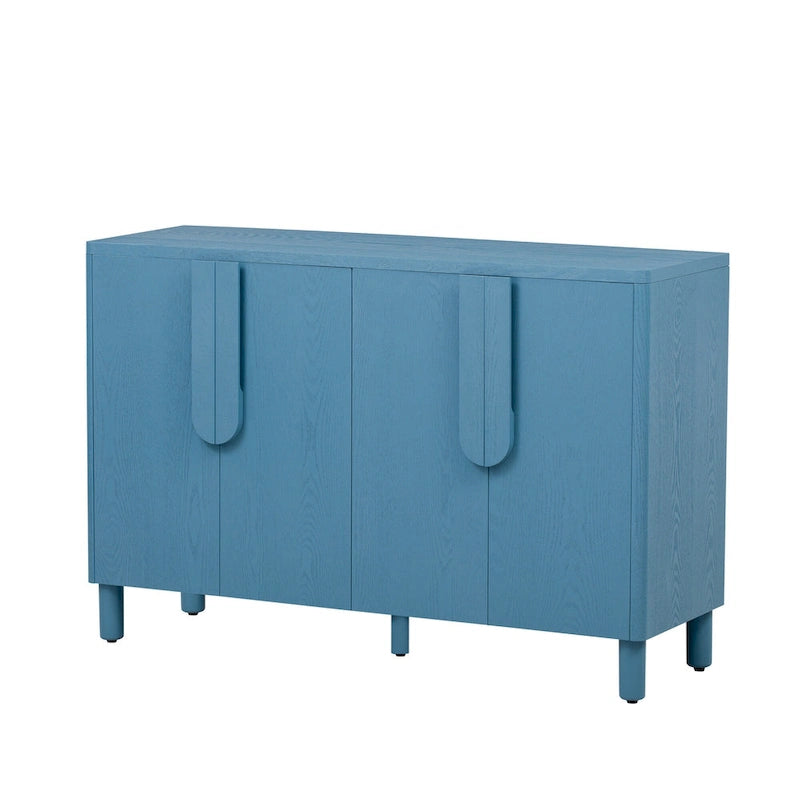 4-Door Wood Sideboard with Arc Handles, Adjustable Shelves and Pine Legs