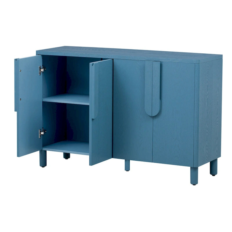 4-Door Wood Sideboard with Arc Handles, Adjustable Shelves and Pine Legs