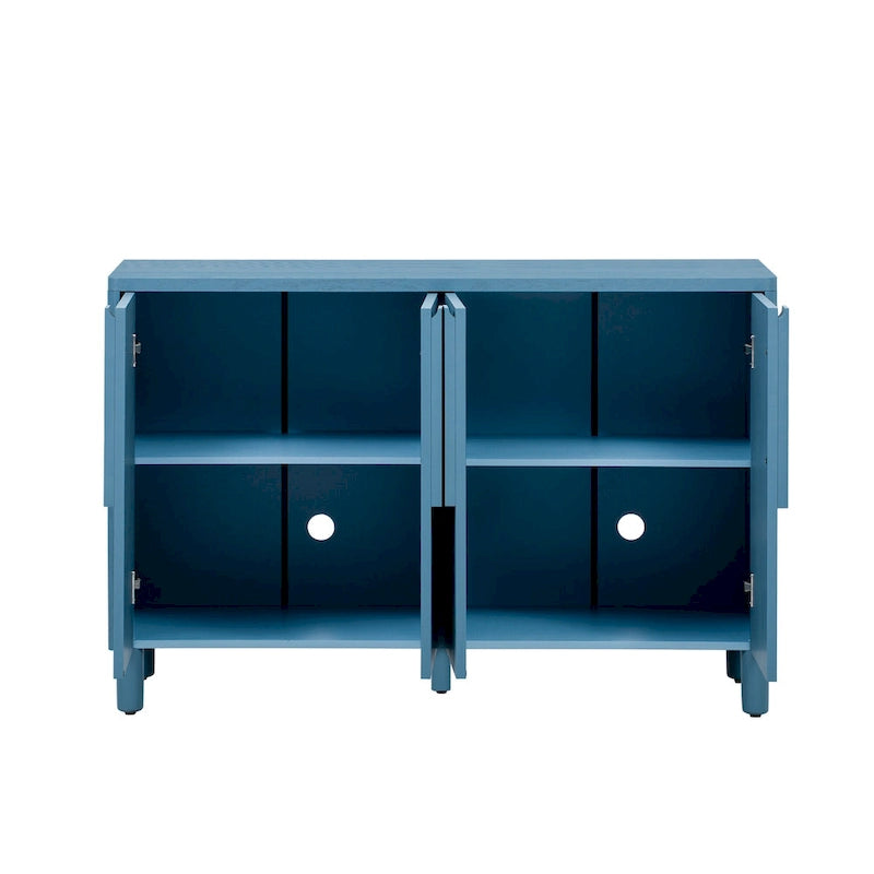 4-Door Wood Sideboard with Arc Handles, Adjustable Shelves and Pine Legs