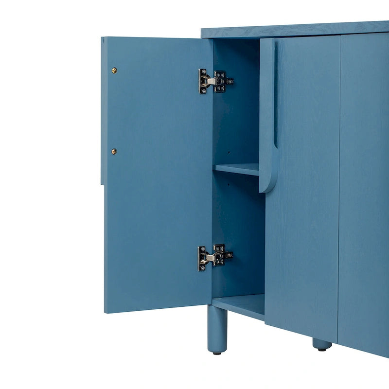4-Door Wood Sideboard with Arc Handles, Adjustable Shelves and Pine Legs