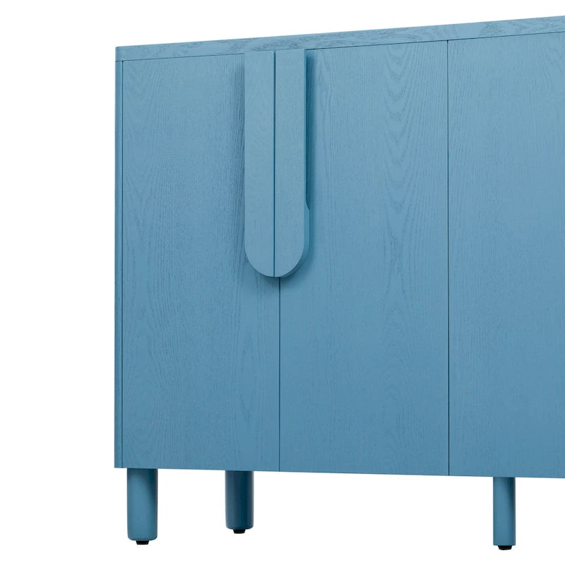 4-Door Wood Sideboard with Arc Handles, Adjustable Shelves and Pine Legs
