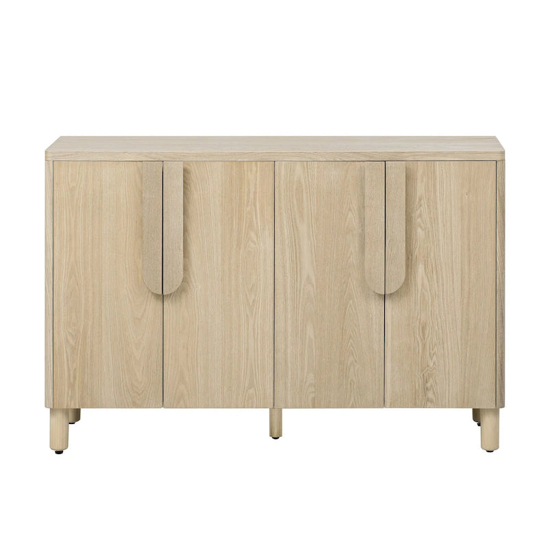4-Door Wood Sideboard with Arc Handles, Adjustable Shelves and Pine Legs