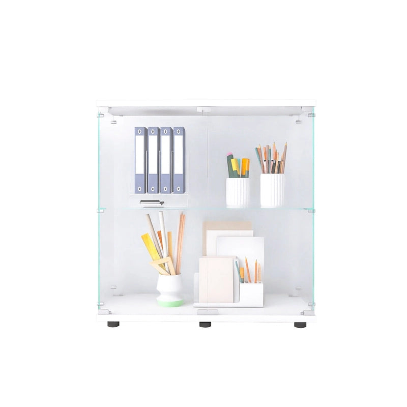 Double-Door Tempered Glass Display Cabinet with 2 Shelves