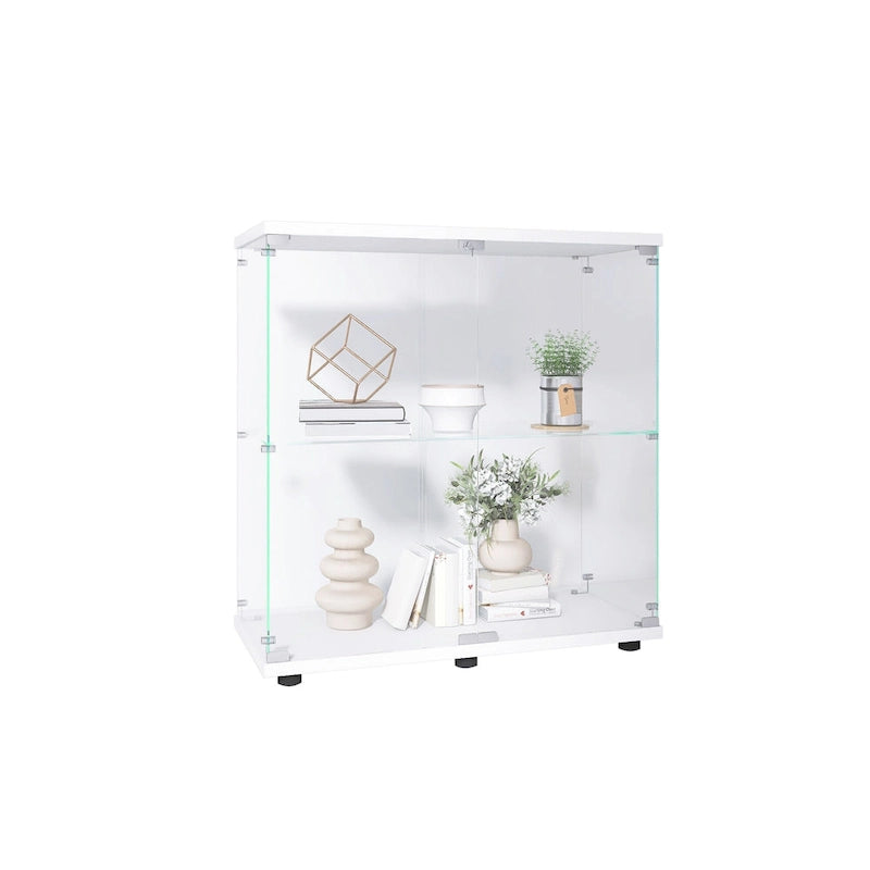 Double-Door Tempered Glass Display Cabinet with 2 Shelves