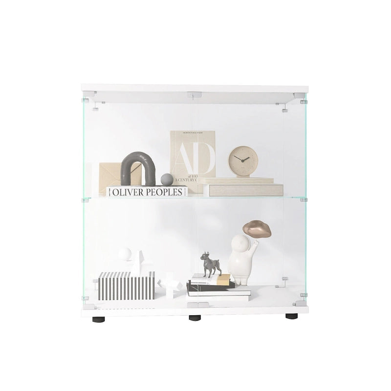 Double-Door Tempered Glass Display Cabinet with 2 Shelves