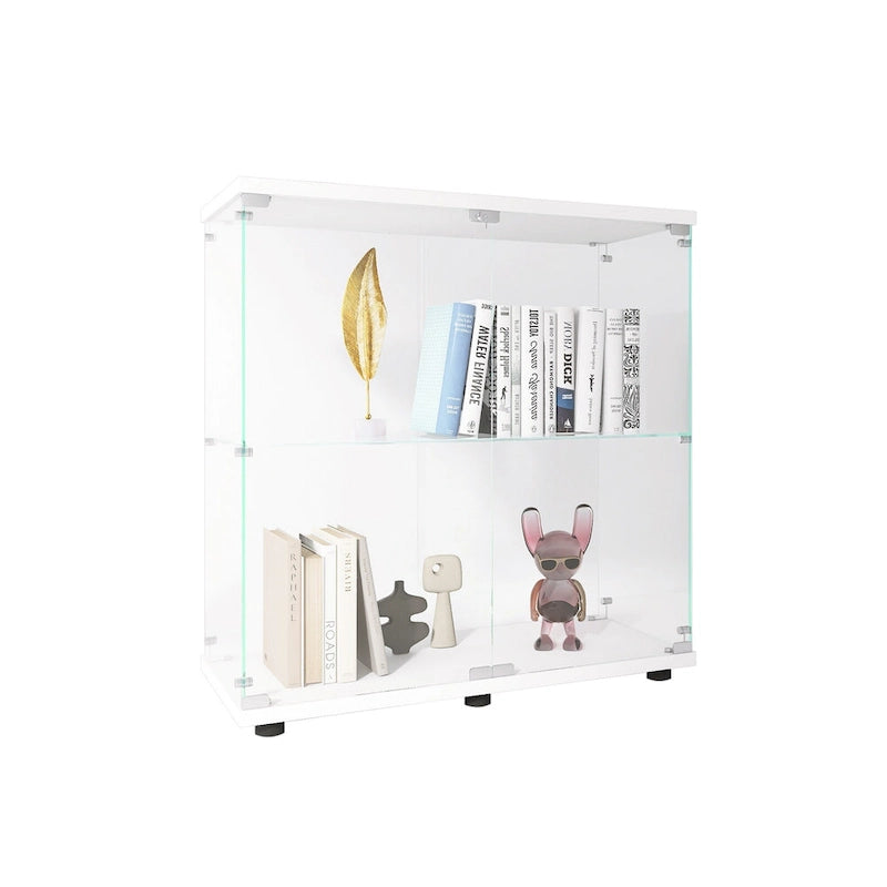 Double-Door Tempered Glass Display Cabinet with 2 Shelves