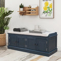 4-Door Storage Bench with Removable Cushion and Adjustable Shelves