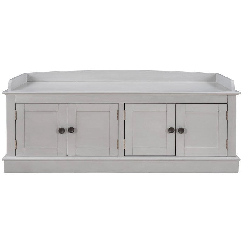 4-Door Storage Bench with Removable Cushion and Adjustable Shelves