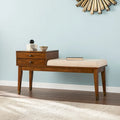 Mid-Century Modern Upholstered Bench with 2-Drawer Storage