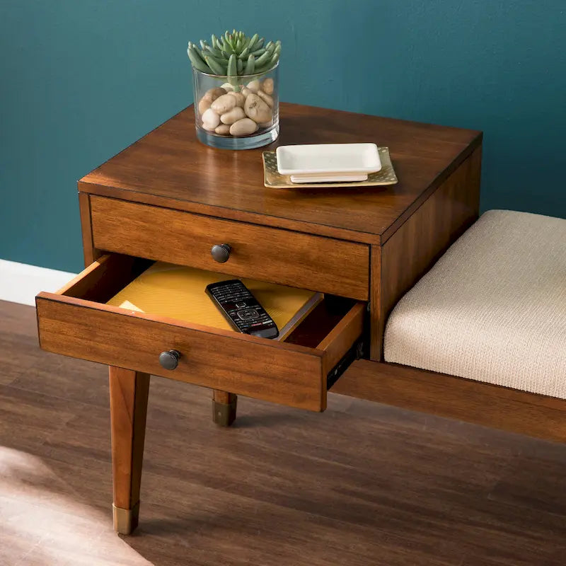 Mid-Century Modern Upholstered Bench with 2-Drawer Storage