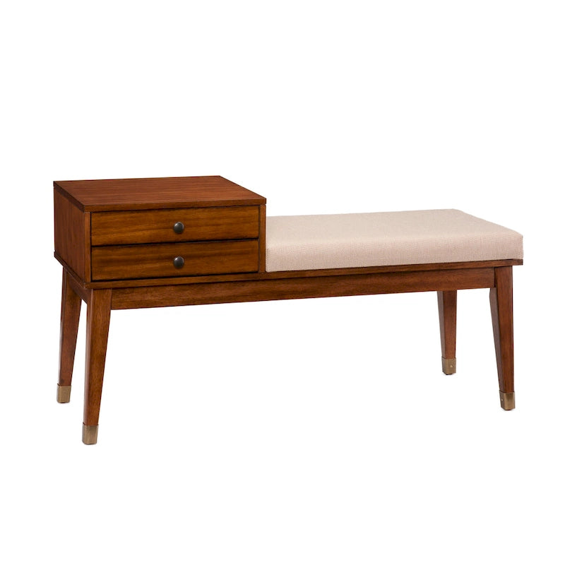 Mid-Century Modern Upholstered Bench with 2-Drawer Storage