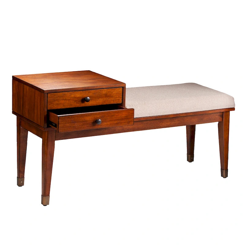 Mid-Century Modern Upholstered Bench with 2-Drawer Storage