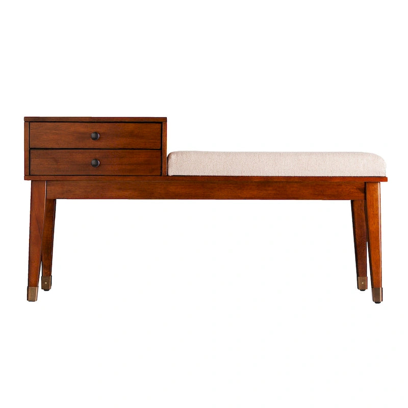 Mid-Century Modern Upholstered Bench with 2-Drawer Storage