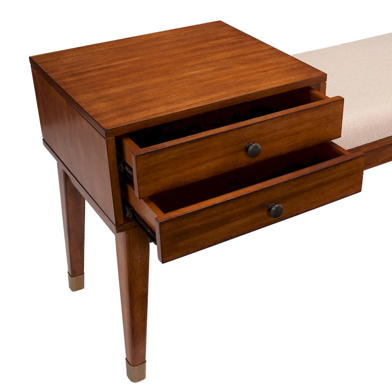 Mid-Century Modern Upholstered Bench with 2-Drawer Storage