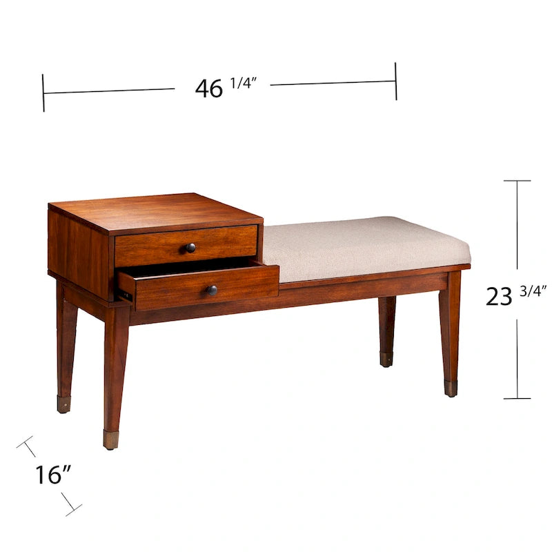 Mid-Century Modern Upholstered Bench with 2-Drawer Storage