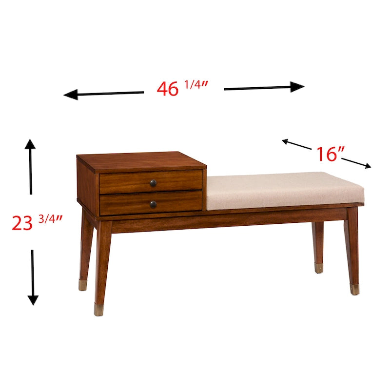 Mid-Century Modern Upholstered Bench with 2-Drawer Storage
