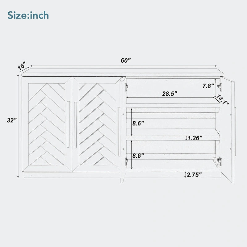 4-Door Buffet Sideboard Cabinet with Adjustable Shelves