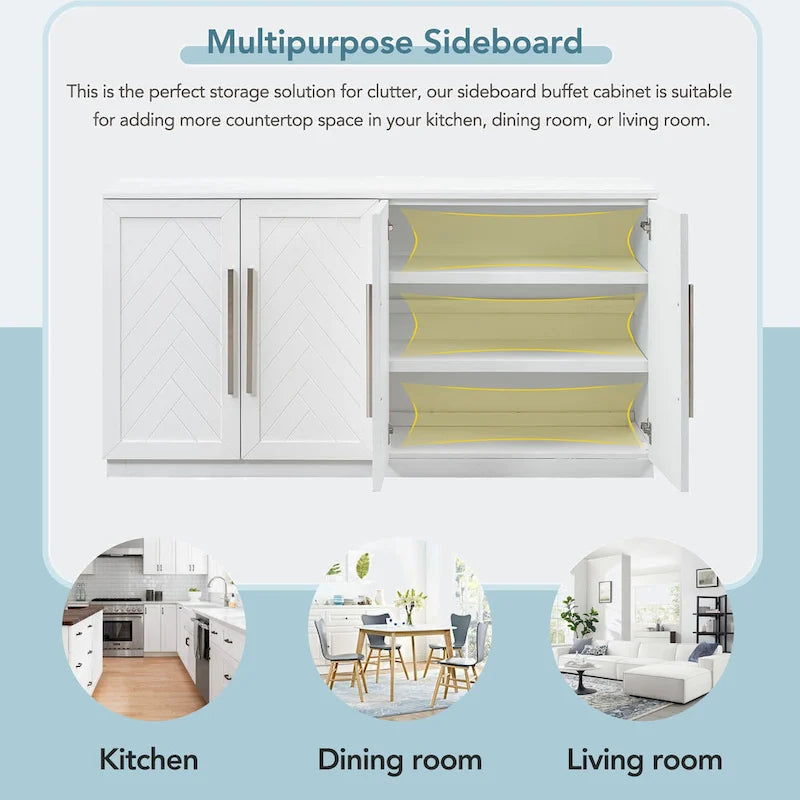 4-Door Buffet Sideboard Cabinet with Adjustable Shelves