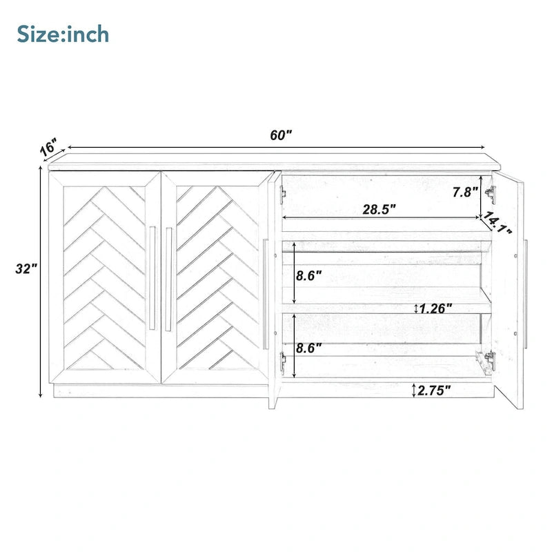 4-Door Buffet Sideboard Cabinet with Adjustable Shelves