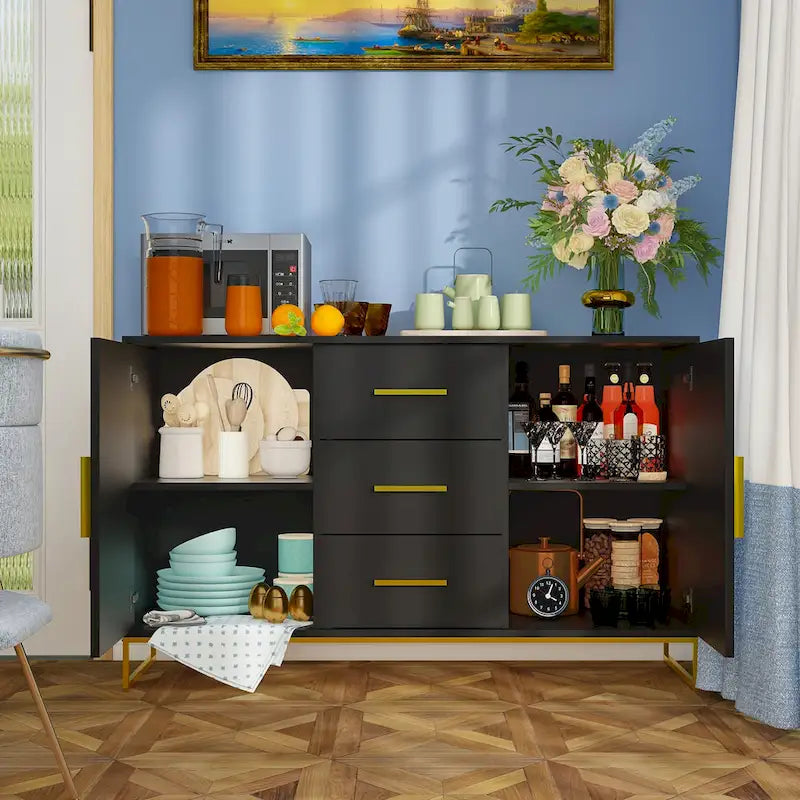 Buffet Credenza with Double Doors and 3 Drawers