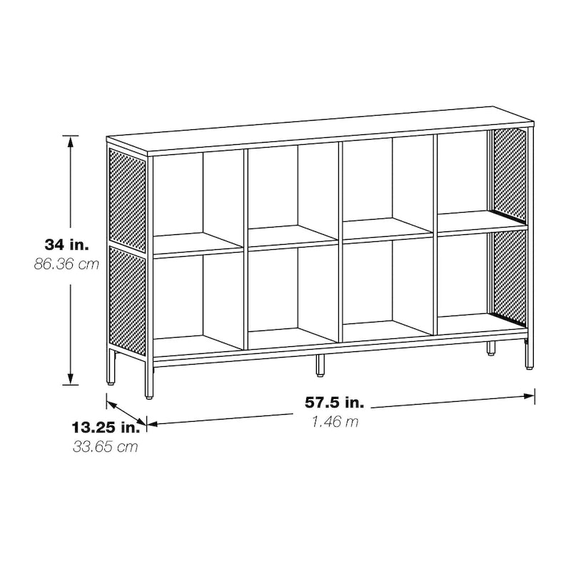 8-Cube Industrial Bookcase with Wood Grain Shelves and Metal Frame