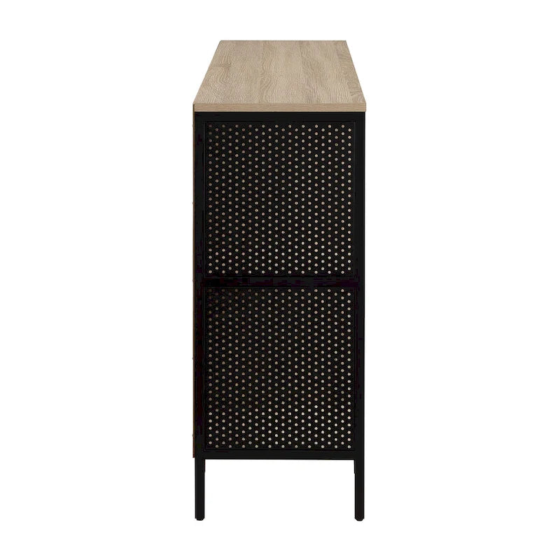 8-Cube Industrial Bookcase with Wood Grain Shelves and Metal Frame