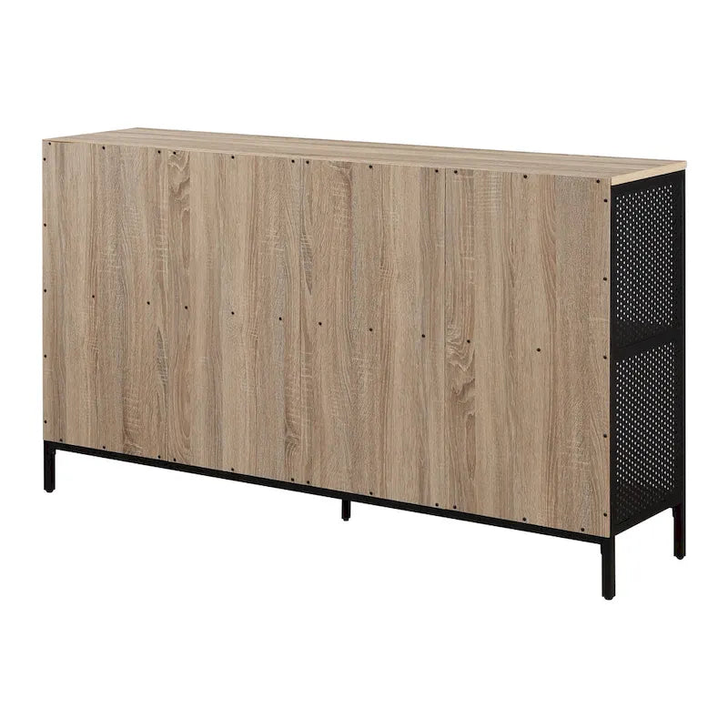 8-Cube Industrial Bookcase with Wood Grain Shelves and Metal Frame