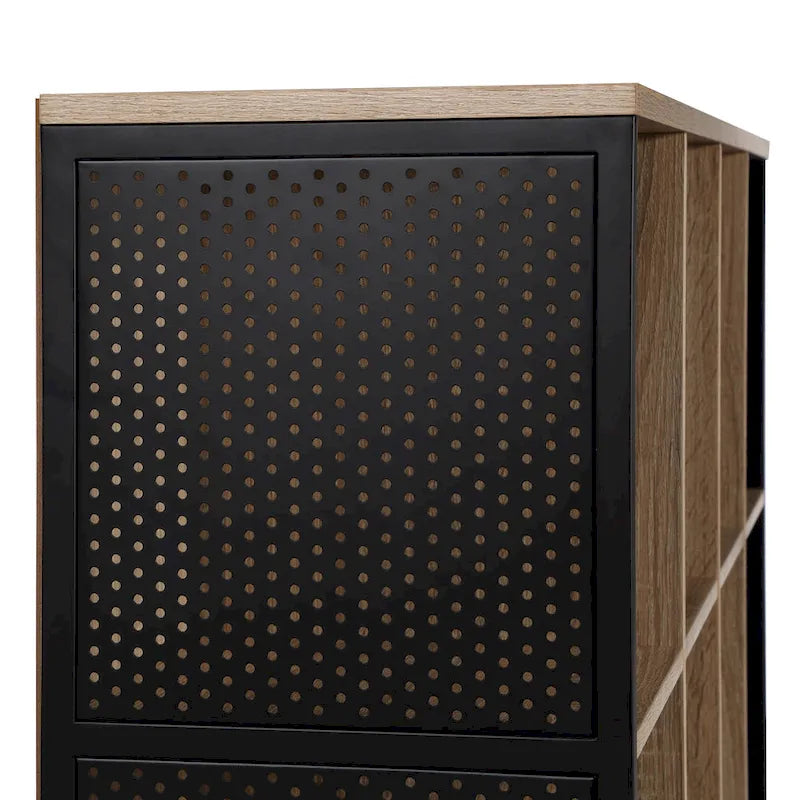 8-Cube Industrial Bookcase with Wood Grain Shelves and Metal Frame