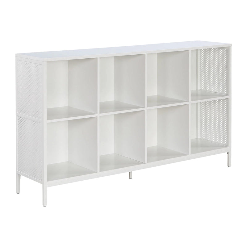 8-Cube Industrial Bookcase with Wood Grain Shelves and Metal Frame