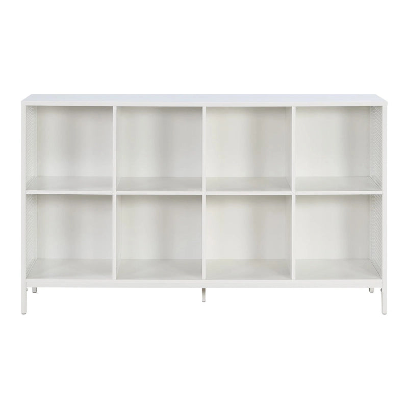 8-Cube Industrial Bookcase with Wood Grain Shelves and Metal Frame