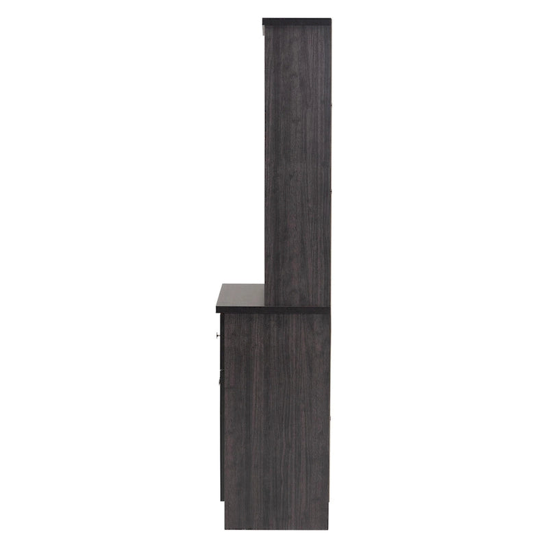 Traditional Dark Brown Kitchen Hutch Cabinet with Open Shelves and Storage Drawers