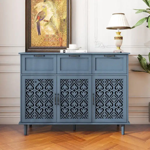 3-Door 3-Drawer Carved Storage Cabinet for Living Room