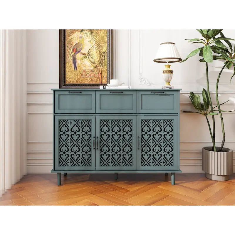 3-Door 3-Drawer Carved Storage Cabinet for Living Room